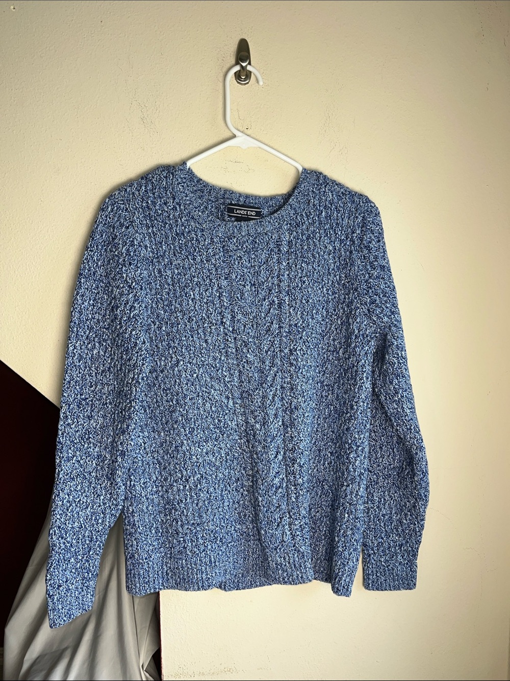 Lands' End Women’s Blue Marled Cotton Crewneck Sweater L
